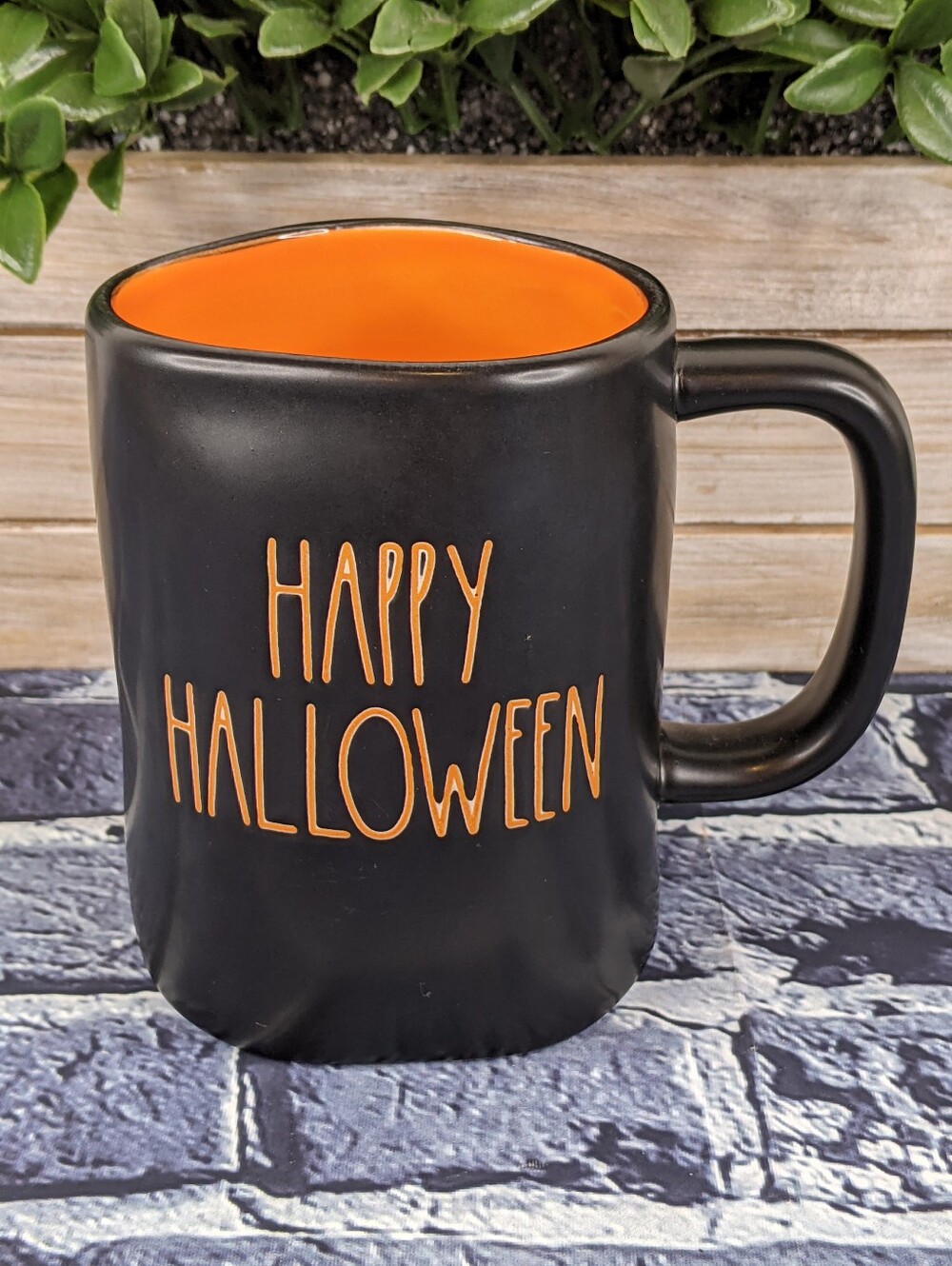 Rae Dunn HAPPY HALLOWEEN Mug - Black w/ Orange Interior